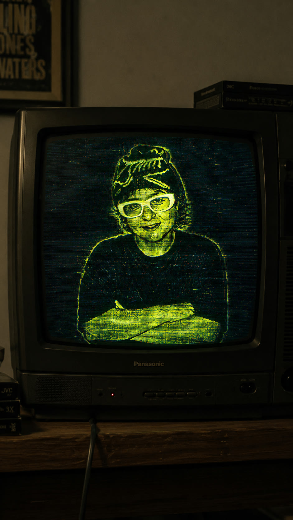 CRT portrait on a vintage television