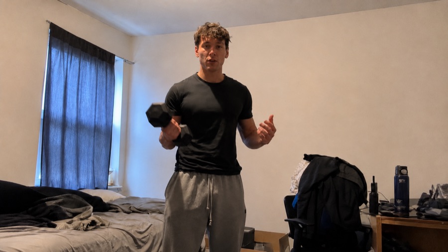 Original iPhone frame, workout video filmed in a bedroom